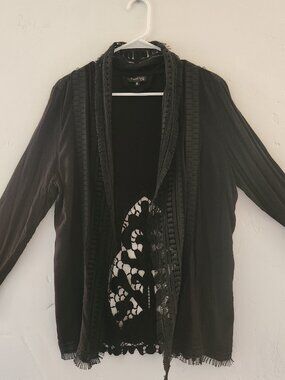 NWOT Como No? Black cover up/light cardigan, size XL